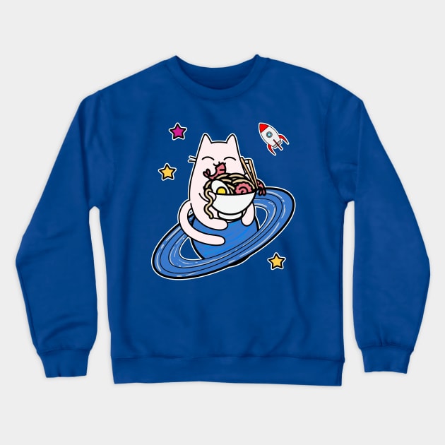 Cartoon cat astronaut in space with bowl of ramen Crewneck Sweatshirt by GlanceCat